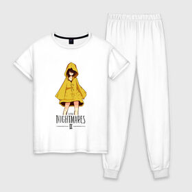 Женская пижама хлопок с принтом Little Nightmares 2 в Тюмени, 100% хлопок | брюки и футболка прямого кроя, без карманов, на брюках мягкая резинка на поясе и по низу штанин | little nightmares | игра | страшилка | страшная игра | ужас | хоррор
