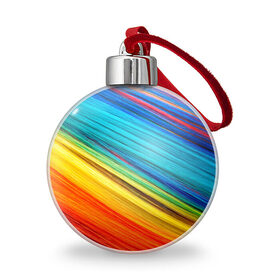 Ёлочный шар с принтом цветной мех диагональ в Тюмени, Пластик | Диаметр: 77 мм | волокна | геометрия | диагональ | краски | мех | полоски | полосы | радуга | текстура | цвета | яркий