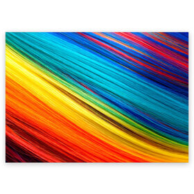 Поздравительная открытка с принтом цветной мех диагональ в Тюмени, 100% бумага | плотность бумаги 280 г/м2, матовая, на обратной стороне линовка и место для марки
 | Тематика изображения на принте: волокна | геометрия | диагональ | краски | мех | полоски | полосы | радуга | текстура | цвета | яркий
