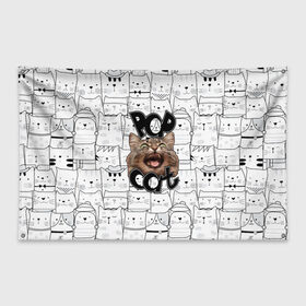 Флаг-баннер с принтом Pop Cat в Тюмени, 100% полиэстер | размер 67 х 109 см, плотность ткани — 95 г/м2; по краям флага есть четыре люверса для крепления | pop cat | wide mouthed popping cat | арты | буп | мемы