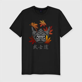 Мужская футболка хлопок Slim с принтом Бусидо в Тюмени, 92% хлопок, 8% лайкра | приталенный силуэт, круглый вырез ворота, длина до линии бедра, короткий рукав | budo | bushido | demon | ghost of tsushima | japan | katana | ninja | oni | samurai | shinobi | style | анбу | будо | бусидо | демон | иероглифы | катана | клен | ниндзя | они | призрак цусимы | самурай | тенгу | тэнгу | шиноби | японская м