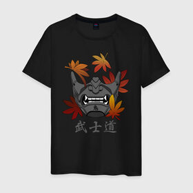 Мужская футболка хлопок с принтом Бусидо в Тюмени, 100% хлопок | прямой крой, круглый вырез горловины, длина до линии бедер, слегка спущенное плечо. | Тематика изображения на принте: budo | bushido | demon | ghost of tsushima | japan | katana | ninja | oni | samurai | shinobi | style | анбу | будо | бусидо | демон | иероглифы | катана | клен | ниндзя | они | призрак цусимы | самурай | тенгу | тэнгу | шиноби | японская м