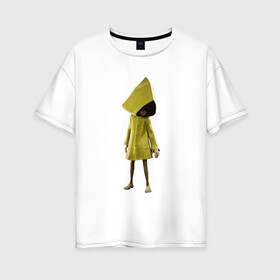 Женская футболка хлопок Oversize с принтом Little Nightmares в Тюмени, 100% хлопок | свободный крой, круглый ворот, спущенный рукав, длина до линии бедер
 | games | little nightmares | playstation | игра | мрачный | персонаж игры | человечек
