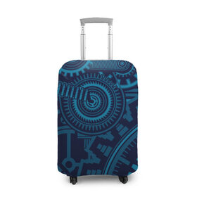 Чехол для чемодана 3D с принтом Steampunk Mechanic Blue в Тюмени, 86% полиэфир, 14% спандекс | двустороннее нанесение принта, прорези для ручек и колес | gears | mechanics | mechanism | steampunk | механизм | механика | стимпанк | шестеренки
