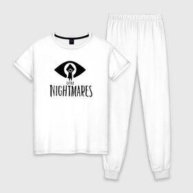 Женская пижама хлопок с принтом Little Nightmares в Тюмени, 100% хлопок | брюки и футболка прямого кроя, без карманов, на брюках мягкая резинка на поясе и по низу штанин | game | little | little nightmares | ln | nightmares | игра