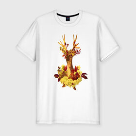 Мужская футболка хлопок Slim с принтом Олень в Тюмени, 92% хлопок, 8% лайкра | приталенный силуэт, круглый вырез ворота, длина до линии бедра, короткий рукав | животное | зверь | лесной олень | олень | рога