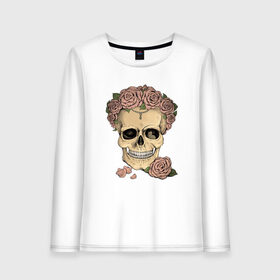 Женский лонгслив хлопок с принтом Skull Roses в Тюмени, 100% хлопок |  | art | body | bones | dead | drawing | face | graffiti | head | roses | skeleton | skul | skull | ад | арт | голова | граффити | зло | кости | лицо | металл | нарисованный | розы | рок | скелет | скул | скулл | три черепа | тьма