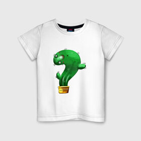 Детская футболка хлопок с принтом Кактус в Тюмени, 100% хлопок | круглый вырез горловины, полуприлегающий силуэт, длина до линии бедер | what | горшок | кактусик | цветы | чего | чее