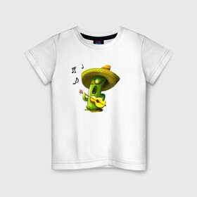 Детская футболка хлопок с принтом Кактус в Тюмени, 100% хлопок | круглый вырез горловины, полуприлегающий силуэт, длина до линии бедер | Тематика изображения на принте: гитара | горшок | кактусик | песня | цветы
