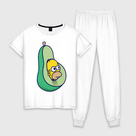Женская пижама хлопок с принтом Гомер авокадо в Тюмени, 100% хлопок | брюки и футболка прямого кроя, без карманов, на брюках мягкая резинка на поясе и по низу штанин | авокадо | гомер | гомер авокадо | гомер симпсон | еда | пища | популярные иллюстрации | симсоны