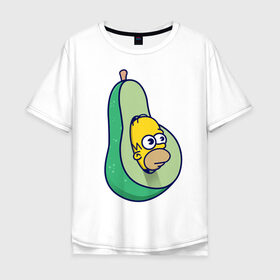 Мужская футболка хлопок Oversize с принтом Гомер авокадо в Тюмени, 100% хлопок | свободный крой, круглый ворот, “спинка” длиннее передней части | авокадо | гомер | гомер авокадо | гомер симпсон | еда | пища | популярные иллюстрации | симсоны