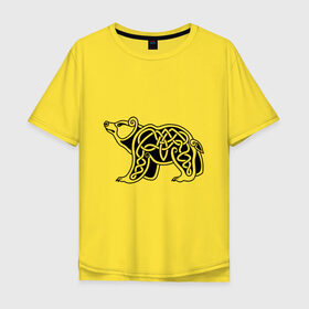 Мужская футболка хлопок Oversize с принтом Скандинавский медведь чёрный в Тюмени, 100% хлопок | свободный крой, круглый ворот, “спинка” длиннее передней части | вязь | животные | медведь | скандинавский | тату | татуировка | узор | чёрный