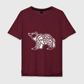 Мужская футболка хлопок Oversize с принтом Скандинавский медведь белый в Тюмени, 100% хлопок | свободный крой, круглый ворот, “спинка” длиннее передней части | белый | вязь | животные | медведь | скандинавский | тату | татуировка | узор
