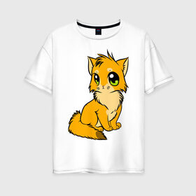 Женская футболка хлопок Oversize с принтом Кошка в Тюмени, 100% хлопок | свободный крой, круглый ворот, спущенный рукав, длина до линии бедер
 | cat | аниме | большие глаза | девушкам | кошка