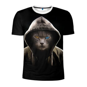 Мужская футболка 3D спортивная с принтом Two eye color Cat в Тюмени, 100% полиэстер с улучшенными характеристиками | приталенный силуэт, круглая горловина, широкие плечи, сужается к линии бедра | Тематика изображения на принте: blue eye | brown eye | cat