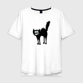 Мужская футболка хлопок Oversize с принтом Забавный Кот в Тюмени, 100% хлопок | свободный крой, круглый ворот, “спинка” длиннее передней части | animals | beast | eyes | глаза | животные | забавный | звери | зубы | кот | котенок | кошка | прикол | пушистый | смешной | черный