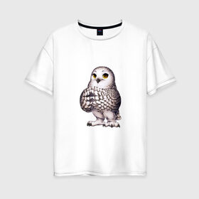 Женская футболка хлопок Oversize с принтом мудрая сова в Тюмени, 100% хлопок | свободный крой, круглый ворот, спущенный рукав, длина до линии бедер
 | знания | крылья | мудрая | мудрость | птица | птичка | сова | совенок | совушка | сыч | филин | философ | хитрая