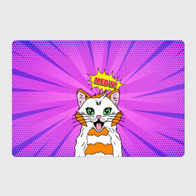 Магнитный плакат 3Х2 с принтом Meow Pop Art Cat в Тюмени, Полимерный материал с магнитным слоем | 6 деталей размером 9*9 см | comics | kitty | meow | pop art | pop cat | retro | арт | белый кот | взгляд | глаза | голова кота | животные | киска | комикс | кот | кошак | кошечка | мем | мультяшный | мур мур | мяу | поп арт | прикол | пушистик | ретро