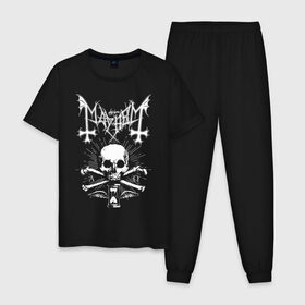 Мужская пижама хлопок с принтом MAYHEM в Тюмени, 100% хлопок | брюки и футболка прямого кроя, без карманов, на брюках мягкая резинка на поясе и по низу штанин
 | black metal | mayhem | блэк метал | группа | мейхем | метал | рок