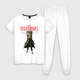 Женская пижама хлопок с принтом Little Nightmares в Тюмени, 100% хлопок | брюки и футболка прямого кроя, без карманов, на брюках мягкая резинка на поясе и по низу штанин | little nightmares | игра | страшилка | страшная игра | ужас | хоррор