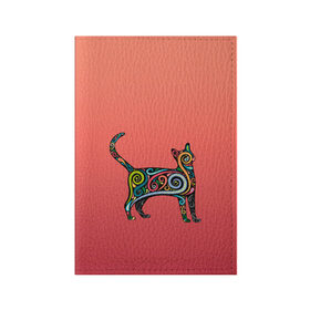 Обложка для паспорта матовая кожа с принтом внутренний кот арт в Тюмени, натуральная матовая кожа | размер 19,3 х 13,7 см; прозрачные пластиковые крепления | арт | внутренний зверь | дудлинг | завитушки | киса | кот | котик | котэ | кошка | узор | хиппи | яркий