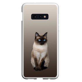 Чехол для Samsung S10E с принтом Сиамский кот голубые глаза в Тюмени, Силикон | Область печати: задняя сторона чехла, без боковых панелей | арт | бежевый | градиент | киса | коричневый | кот | котейка | котенок | котик | котэ | кошка | реализм | сиамец | сиамский