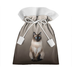 Подарочный 3D мешок с принтом Сиамский кот голубые глаза в Тюмени, 100% полиэстер | Размер: 29*39 см | арт | бежевый | градиент | киса | коричневый | кот | котейка | котенок | котик | котэ | кошка | реализм | сиамец | сиамский