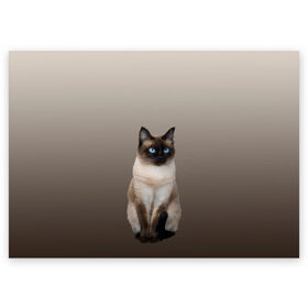 Поздравительная открытка с принтом Сиамский кот голубые глаза в Тюмени, 100% бумага | плотность бумаги 280 г/м2, матовая, на обратной стороне линовка и место для марки
 | арт | бежевый | градиент | киса | коричневый | кот | котейка | котенок | котик | котэ | кошка | реализм | сиамец | сиамский