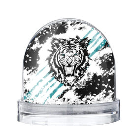 Снежный шар с принтом Голубоглазый тигр в Тюмени, Пластик | Изображение внутри шара печатается на глянцевой фотобумаге с двух сторон | абстракция | агрессивный | злой | зубы | клякса | пасть | полоски | полосы | суровый | тигр | чернота