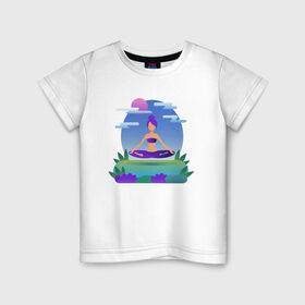 Детская футболка хлопок с принтом Йога / Гармония / Релакс в Тюмени, 100% хлопок | круглый вырез горловины, полуприлегающий силуэт, длина до линии бедер | гармония | душа | здоровье | йога | природа | тело