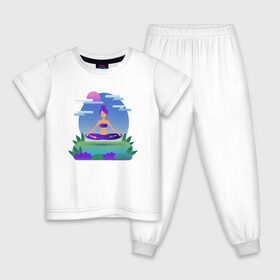 Детская пижама хлопок с принтом Йога / Гармония / Релакс в Тюмени, 100% хлопок |  брюки и футболка прямого кроя, без карманов, на брюках мягкая резинка на поясе и по низу штанин
 | гармония | душа | здоровье | йога | природа | тело