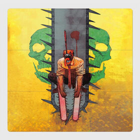 Магнитный плакат 3Х3 с принтом Человек бензопила демон в Тюмени, Полимерный материал с магнитным слоем | 9 деталей размером 9*9 см | anime | chainsaw man | manga | аниме | бензопила | демон | желтый | манга | ржавчина | человек бензопила | череп.