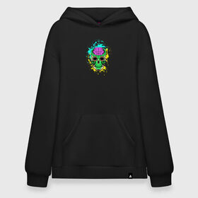 Худи SuperOversize хлопок с принтом Psychedelic skull в Тюмени, 70% хлопок, 30% полиэстер, мягкий начес внутри | карман-кенгуру, эластичная резинка на манжетах и по нижней кромке, двухслойный капюшон
 | skull | брызги | мозг | монстр | психоделика | скелет | череп | чудовище