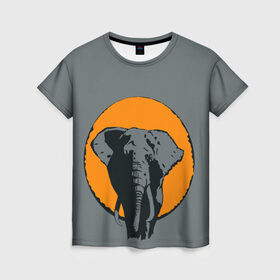 Женская футболка 3D с принтом Африканский Слон в Тюмени, 100% полиэфир ( синтетическое хлопкоподобное полотно) | прямой крой, круглый вырез горловины, длина до линии бедер | африка | графика | дикий мир | животное | персонаж | природа | рисунок | слон