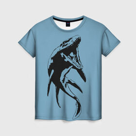 Женская футболка 3D с принтом Глубоководный хищник в Тюмени, 100% полиэфир ( синтетическое хлопкоподобное полотно) | прямой крой, круглый вырез горловины, длина до линии бедер | глубина | графика | динозавр | древний  мир | персонаж | природа | рисунок | ящер