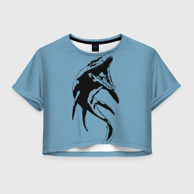 Женская футболка Crop-top 3D с принтом Глубоководный хищник в Тюмени, 100% полиэстер | круглая горловина, длина футболки до линии талии, рукава с отворотами | глубина | графика | динозавр | древний  мир | персонаж | природа | рисунок | ящер