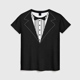 Женская футболка 3D с принтом Смокинг 2 в Тюмени, 100% полиэфир ( синтетическое хлопкоподобное полотно) | прямой крой, круглый вырез горловины, длина до линии бедер | мужчинам | популярное | свадебные смокинги и платья | свадьба | смокинг