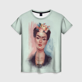 Женская футболка 3D с принтом Frida в Тюмени, 100% полиэфир ( синтетическое хлопкоподобное полотно) | прямой крой, круглый вырез горловины, длина до линии бедер | 8 march | 8 марта | cool girl | feminism | flower | frida | girl | kahlo | woman | в подарок | весна | девочкам | девочке | женские | женщинам | женщине | март | праздник | фем | феменизм | фрида кало | цветочки | цветы