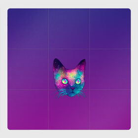 Магнитный плакат 3Х3 с принтом космический кошак фиолетовый в Тюмени, Полимерный материал с магнитным слоем | 9 деталей размером 9*9 см | cat | pet | акварель | арт | вектор | градиент | киса | космический | космос | кот | котейка | котенок | котик | котэ | кошка | магия | реализм | фиолетовый