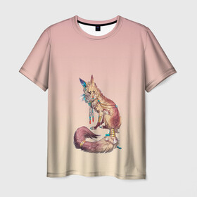 Мужская футболка 3D с принтом лиса кицунэ арт в Тюмени, 100% полиэфир | прямой крой, круглый вырез горловины, длина до линии бедер | аниме | арт | вымысел | инари | кицуне | кицунэ | лис | лиса | лисица | лисичка | миф | мифология | персонаж | сказка | хвост | япония