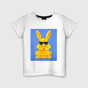 Детская футболка хлопок с принтом Харитон в очках в Тюмени, 100% хлопок | круглый вырез горловины, полуприлегающий силуэт, длина до линии бедер | детям | желейный | желейный заяц | желтый заяц | кролик | харитон | харитон в очках | харитошка