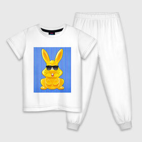 Детская пижама хлопок с принтом Харитон в очках в Тюмени, 100% хлопок |  брюки и футболка прямого кроя, без карманов, на брюках мягкая резинка на поясе и по низу штанин
 | детям | желейный | желейный заяц | желтый заяц | кролик | харитон | харитон в очках | харитошка