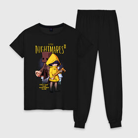 Женская пижама хлопок с принтом LITTLE NIGHTMARES 2 в Тюмени, 100% хлопок | брюки и футболка прямого кроя, без карманов, на брюках мягкая резинка на поясе и по низу штанин | little nightmares | little nightmares 2 | six | игры | комиксы | шестая