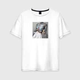 Женская футболка хлопок Oversize с принтом Aesthetik в Тюмени, 100% хлопок | свободный крой, круглый ворот, спущенный рукав, длина до линии бедер
 | ангелы | белый | небо | нежность | цветы | эстэтика