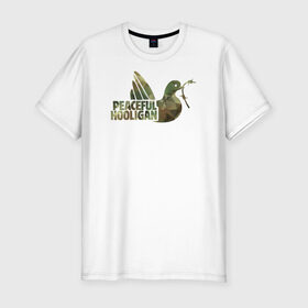 Мужская футболка хлопок Slim с принтом Peaceful Hooligan в Тюмени, 92% хлопок, 8% лайкра | приталенный силуэт, круглый вырез ворота, длина до линии бедра, короткий рукав | Тематика изображения на принте: casual | derby | hooligan | tifo | ultras | модник | околофутбола