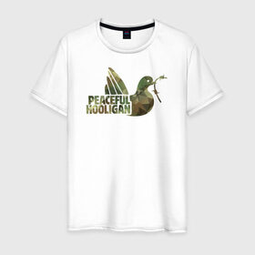Мужская футболка хлопок с принтом Peaceful Hooligan в Тюмени, 100% хлопок | прямой крой, круглый вырез горловины, длина до линии бедер, слегка спущенное плечо. | casual | derby | hooligan | tifo | ultras | модник | околофутбола