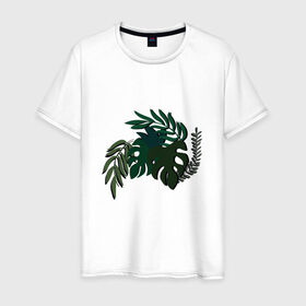 Мужская футболка хлопок с принтом Джунгли в Тюмени, 100% хлопок | прямой крой, круглый вырез горловины, длина до линии бедер, слегка спущенное плечо. | jungle | джунгли | листья