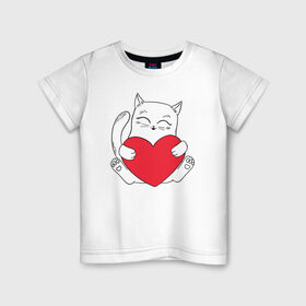 Детская футболка хлопок с принтом Котик День Святого Валентина в Тюмени, 100% хлопок | круглый вырез горловины, полуприлегающий силуэт, длина до линии бедер | 14 февраля | black cat | cat | heart | valentines day | день валентина | день любви | кот | котик | котики | кошка | любовь | сердечки | сердце | черный кот