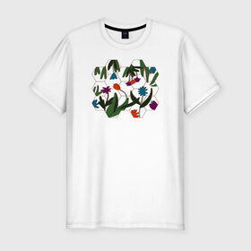 Мужская футболка хлопок Slim с принтом Цветочный мир в Тюмени, 92% хлопок, 8% лайкра | приталенный силуэт, круглый вырез ворота, длина до линии бедра, короткий рукав | flowers | природа | растения | цветы