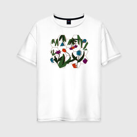 Женская футболка хлопок Oversize с принтом Цветочный мир в Тюмени, 100% хлопок | свободный крой, круглый ворот, спущенный рукав, длина до линии бедер
 | flowers | природа | растения | цветы